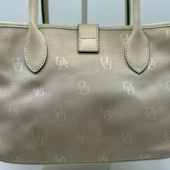 Dooney & Bourke DB Monogram Logo Purse Off White Ivory Canvas Leather Top Handle - Picture 5 of 16
